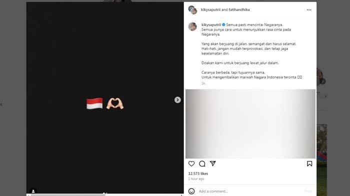 Postingan Kiky Saputri yang menuai perdebatan di hari demo kawal putusan MK yang dihadiri para artis.