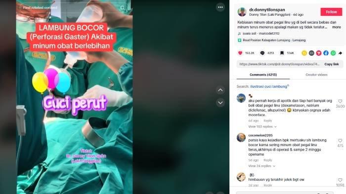 PASIEN PENYAKIT LAMBUNG - Seorang pria di Lumajang mengeluh sakit perut setelah sering minum obat pegal linu. Saat dicek ke dokter ternyata lambungnya bocor.