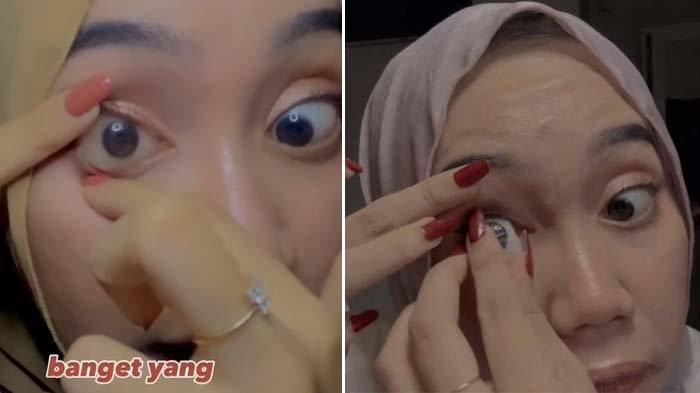 Ghina Khansa saat memperlihatkan caranya memakai bola mata palsu. Kisah Ghina yang punya tujuh bola mata belakangan viral dan bikin penasaran