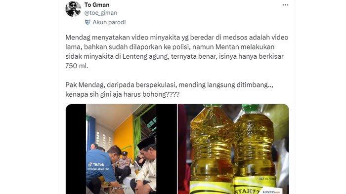 MINYAK KITA DISUNAT: Tangkapan layar komentar netizen soal kasus MinyaKita disunat, disadur pada Minggu (9/3/2025). MinyaKita 1 liter terbukti tak sesuai takaran, Menteri Pertanian dengan Menteri Perdagangan disorot karena mengurai sikap berbeda terkait kasus itu.