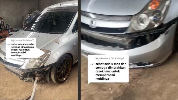 Penampakan mobil seorang pria setelah menabrak motor anggota gangster yang berkeliaran di Semarang. Netizen memuji aksi berani sang pria hingga mengaku siap donasi.