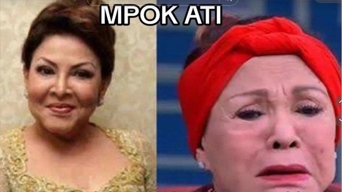 Transformasi wajah Mpok Atiek dulu (kiri) dan sekarang (kanan)