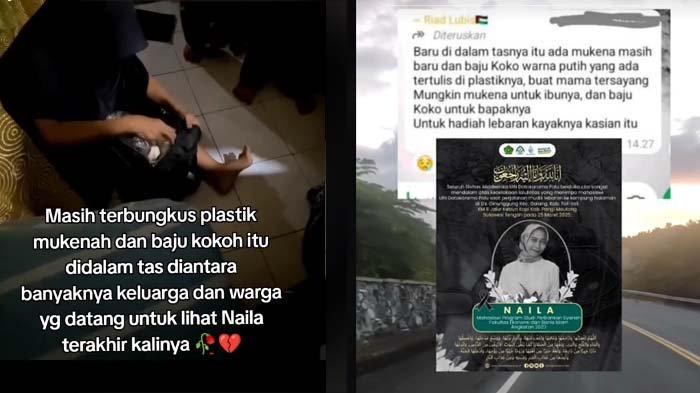KECELAKAAN SAAT MUDIK: Tangkapan layar viral kisah pilu mahasiswi bernama Naila tewas dalam kecelakaan sepeda motor saat mudik di Tolitoli Sulawesi Tengah pada Selasa (25/3/2025). Ayah korban menangis saat lihat isi tas almarhumah yakni penuh dengan hadiah lebaran untuk keluarga.