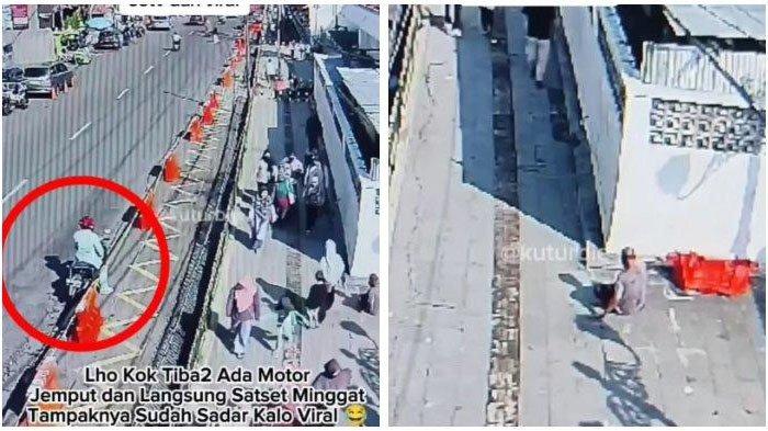 Tangkap layar video viral pengemis pura-pura lumpuh di Jogja, dijemput pria bermotor hingga berujung ditangkap polisi.