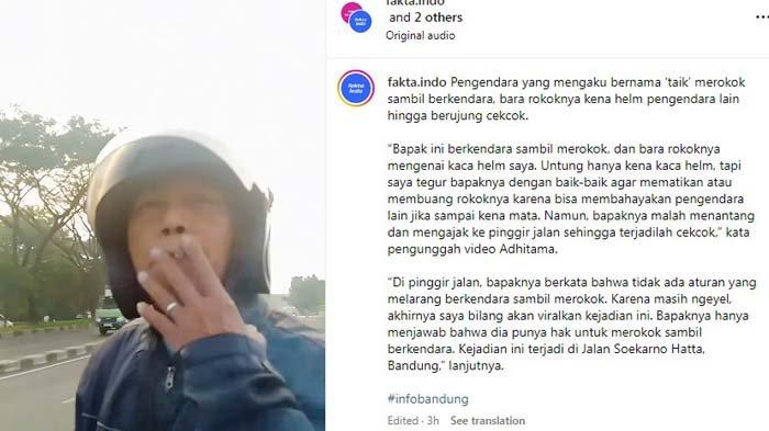 Tangkapan layar video viral pengendara marah-marah usai ditegur merokok saat berkendara di jalanan Bandung