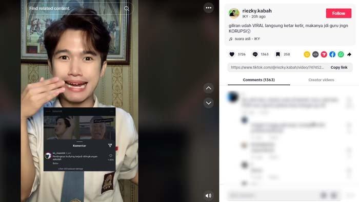 TIKTOKERS HINA GURU: Tangkapan layar respon TikTokers Iky saat kontennya hina guru viral, disadur pada Senin (24/2/2025). Viral aksi TikTokers bernama Riezky Kabah menyebut semua guru melakukan tindak korupsi. Pernyataan TikTokers itu lantas membuat seorang guru murka.