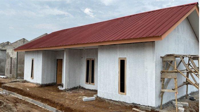 Rumah tahan gempa alias Rhodas yang dibangun di lahan relokasi zona hitam kebencanaan di Kota Bogor, Minggu (25/2/2024).