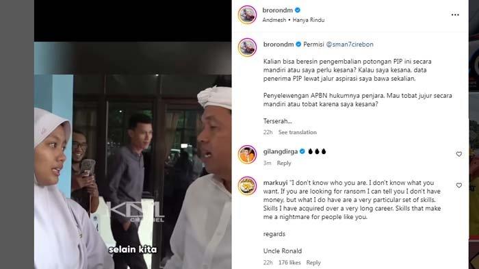 PELAJAR BONGKAR PUNGLI: Tangkapan layar komentar Bro Ron soal keberanian pelajar Cirebon yang membongkar polemik pemotongan PIP siswa hingga disorot Dedi Mulyadi.
