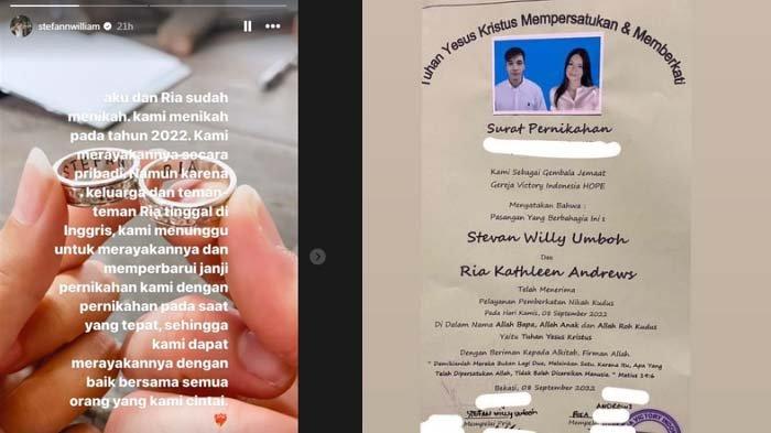 Diam-diam menikah, Stefan William akhirnya perlihatkan bukti dirinya dan Ria Andrews resmi jadi suami istri sejak tahun 2022.