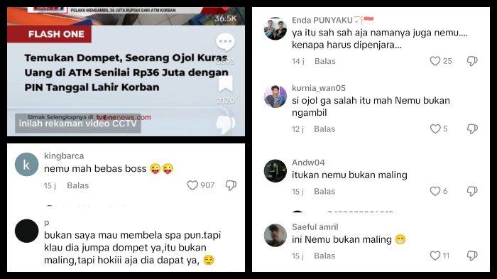 KOLASE FOTO tangkapan layar video TikTok mengenai berita televisi swasta bertajuk Temukan Dompet, Seorang Ojol Kuras Uang di ATM Senilai Rp36 Juta dengan PIN Tanggal Lahir Korban dan komentar warganet yang diunggah akun @Y_D_Y_P pada Kamis (17/10/2024)
