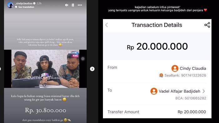 Cindy bantah klarifikasi Vadel Badjideh. Cindy perlihatkan bukti bahwa uangnya dan Lolly diutangin untuk Vadel.