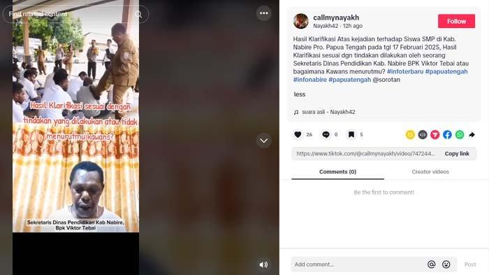 PNS TENDANG PELAJAR: Tangkapan layar video oknum PNS menendang siswa SMP di Nabire gara-gara ikut demo tolak program makan bergizi gratis pada Senin (17/2/2025). Sosok oknum PNS tersebut terungkap hingga klarifikasinya jadi sorotan.