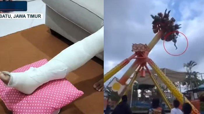 JATUH DARI WAHANA: Tangkapan layar momen seorang pengunjung Jatim Park jatuh dari wahana pendulum setinggi 15 meter hingga mengalami patah kaki dan tangan. Pihak kepolisian hingga Jatim Park buka suara terkait insiden tersebut. Foto disadur pada Jumat (18/4/2025).