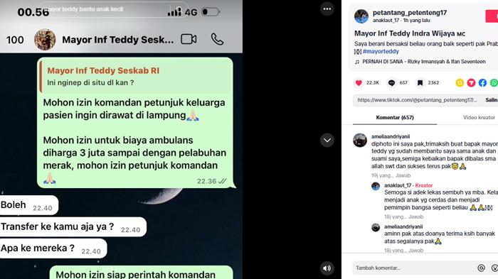 MAYOR TEDDY VIRAL - Tangkapan Layar WhatsApp Mayor Teddy dari Akun TikTok AnakLaut17 saat Tolong Balita Kejang di Rest Area.