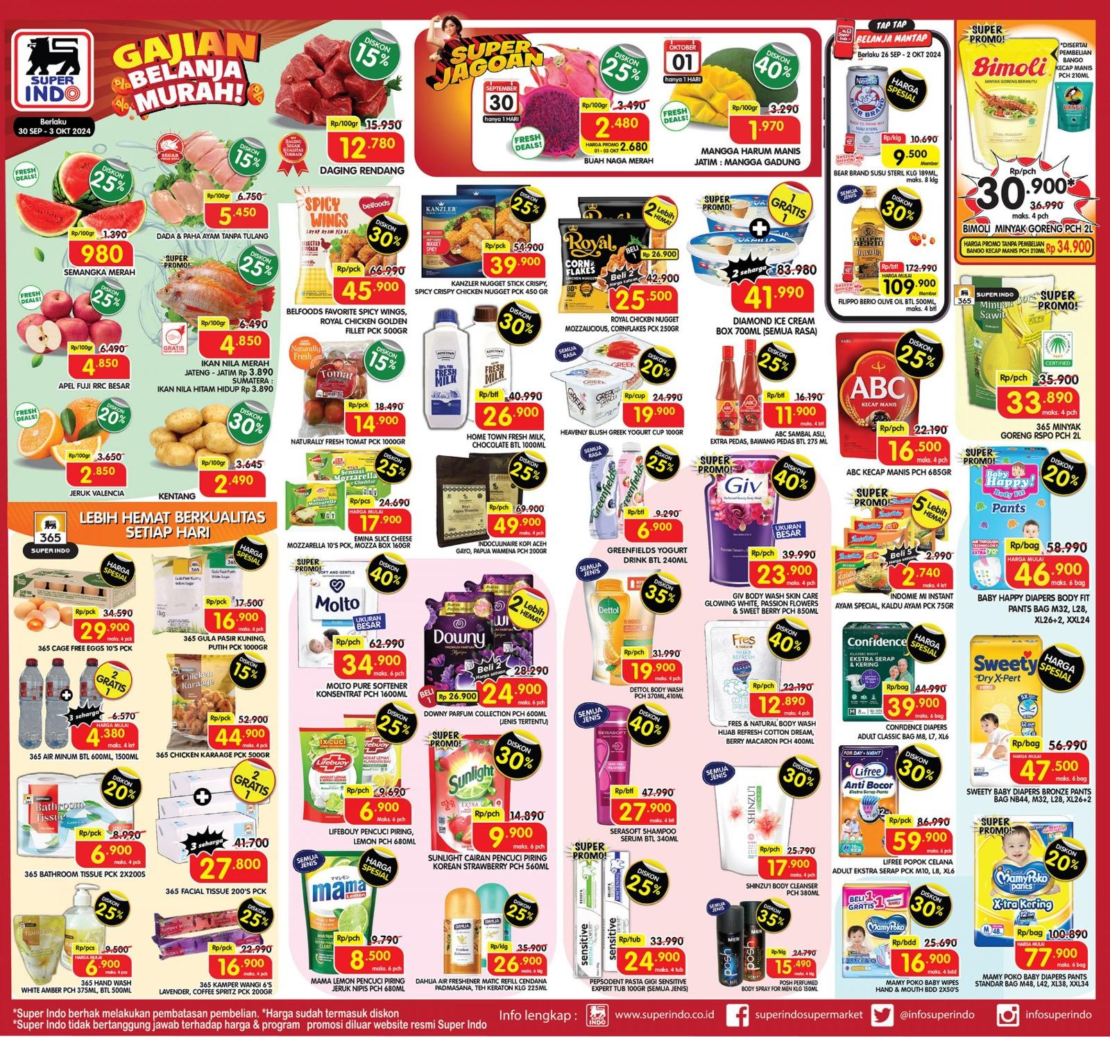 Berikut beberapa produk yang menawarkan promo di Superindo. Promo yang ditawarkan berupa diskon, harga spesial, hingga gratis produk.
