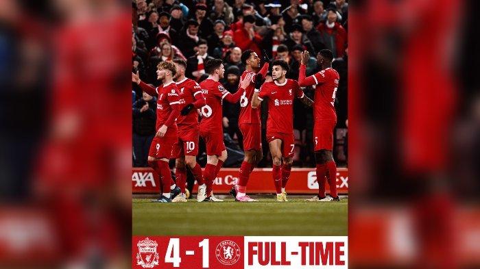 Liverpool mengalahkan Chelsea 4-1 dalam laga di Anfield, Kamis (1/2/2024) dini hari waktu Indonesia.
