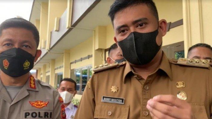 Wali Kota Medan Bobby Nasution didampingi Kapolrestabes Medan Valentino Alfa Tatareda di Polrestabes Medan, Senin (25/4/2022).