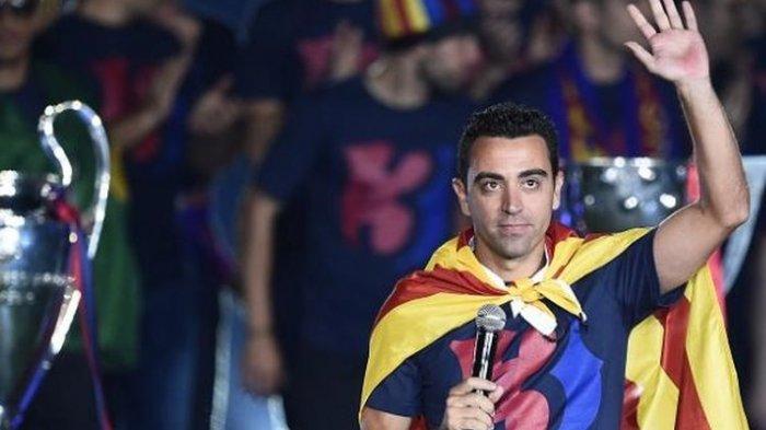 Xavi Hernandez kala merayakan keberhasilan Barcelona meraih gelar Liga Champions di Stadion Camp Nou, pada 7 Juni 2015.