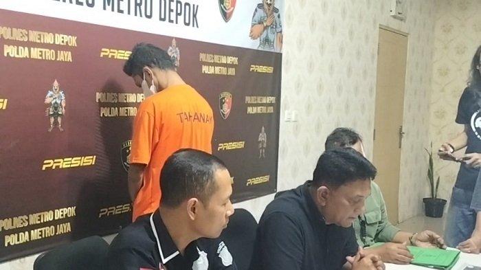 Vigor Hum Latuny, tersangka kasus penganiayaan satpam perumahan di Pancoran Mas, Depok dinamakan di Mapolres Metro Depok.