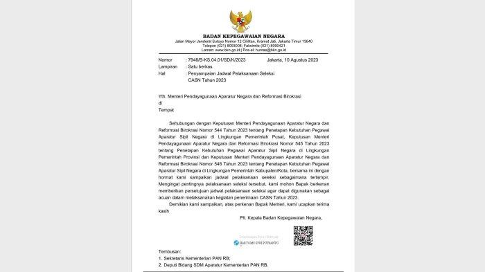 Rincian rencana jadwal pelaksanaan seleksi CPNS 2023