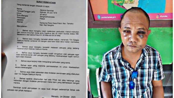 Surat pernyataan yang ditandatangani ABK di Manado pasca mendapatkan pembinaan dari anggota Pomal, Rabu 4 Oktober 2023.