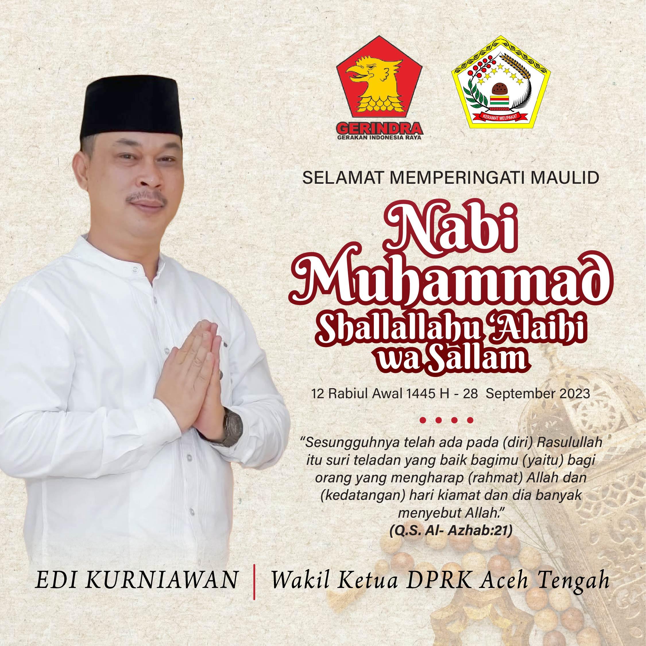 Edi Kurniawan Mengucapkan Selamat Memperingati Maulid Nabi Muhammad SAW 1445 H