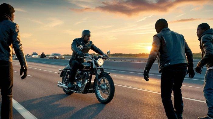 ILUSTRASI AI -- Seornag pengendara motor dicegat debt collector di jalan.