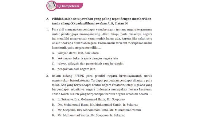 Soal Pilihan ganda atau Pilga Uji Kompetensi untuk kunci jawaban PKN untuk SMP Kelas 7 buku Pendidikan Pancasila Kurikulum Merdeka Bab 5 Wilayah Negara Kesatuan Republik Indonesia Halaman 174-176.