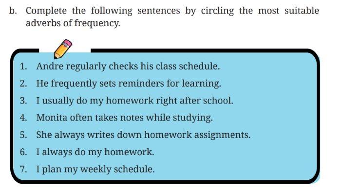 Worksheet 4.33 untuk kunci jawaban Bahasa Inggris SMP Kelas 7 Buku English For Nusantara Kurikulum Merdeka Halaman 192 poin b Section 4 Language Focus Unit 3 My Study Habits pada Chapter 4 My School Activities.