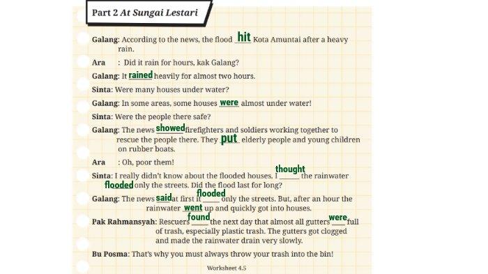 Kunci jawaban Bahasa Inggris untuk SMP Kelas 8 Buku English For Nusantara Kurikulum Merdeka Halaman 194 Worksheet 4.5 Section 3 Listening, Unit 1 Did it Rain Last Night pada Chapter 4 No Littering.