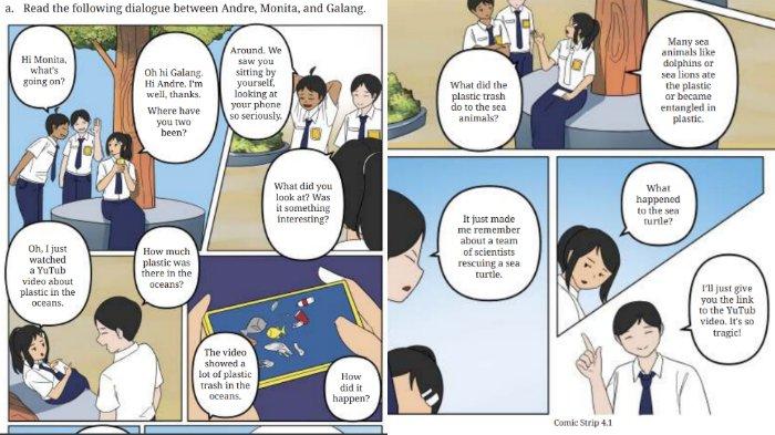 Comic Strip 4.1 untuk kunci jawaban Bahasa Inggris SMP Kelas 8 Buku English For Nusantara Kurikulum Merdeka Halaman 207 poin b atau Worksheet 4.9 Section 2 Reading, Unit 2 What Happened to the Sea Animals pada Chapter 4 No Littering.