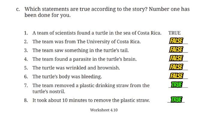 Berikut ini merupakan kunci jawaban Bahasa Inggris untuk SMP Kelas 8 Buku English For Nusantara Kurikulum Merdeka Halaman 210 poin c atau Worksheet 4.10 Section 3 Reading, Unit 2 What Happened to the Sea Animals pada Chapter 4 No Littering.