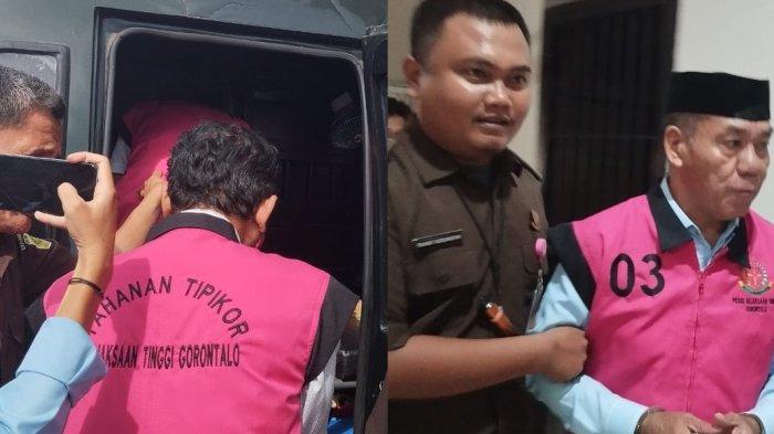 Tersangka kasus korupsi proyek Kanal Tanggidaa Kota Gorontalo digiring ke dalam mobil tahanan Kejati Gorontalo, Kamis (5/12/2024).