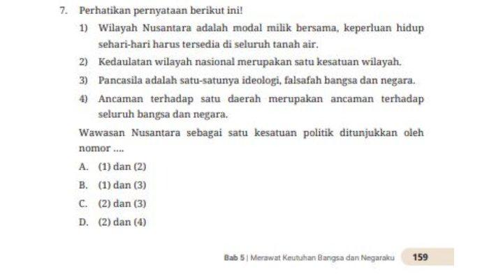 Tugas 'Uji Kompetensi' Pilihan Ganda Nomor 7 dalam buku paket halaman 159 mata pelajaran Pendidikan Pancasila kelas 8 SMP/MTs Kurikulum Merdeka.