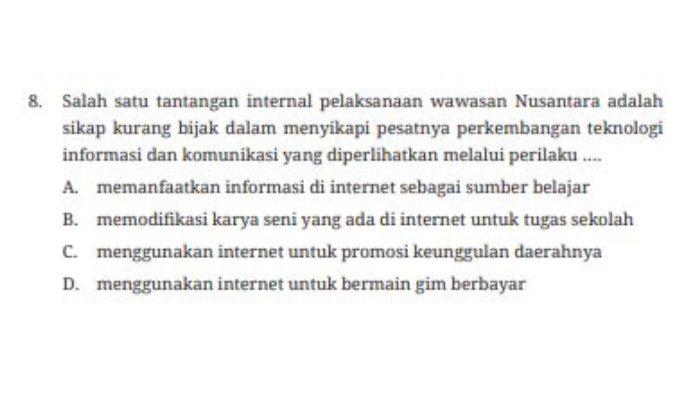 Tugas 'Uji Kompetensi' Pilihan Ganda Nomor 8 dalam buku paket halaman 160 mata pelajaran Pendidikan Pancasila kelas 8 SMP/MTs Kurikulum Merdeka.