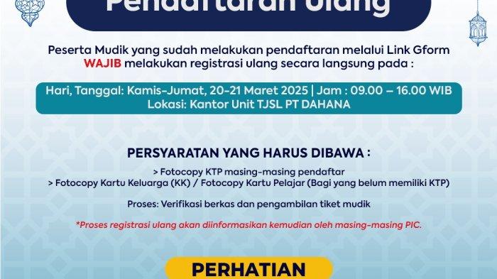 MUDIK GRATIS PT DAHANA - PT DAHANA secara resmi membuka program pendaftaran Mudik Gratis untuk masyarakat yang akan bertemu keluarga di kampung halaman saat menjelang Hari Raya Idul Fitri 1446 H. Peserta mudik gratis DAHANA rencananya akan berangkat dari Bale DAHANA, Subang dan Gelora Bung Karno, Jakarta pada Kamis, 27 Maret 2025.