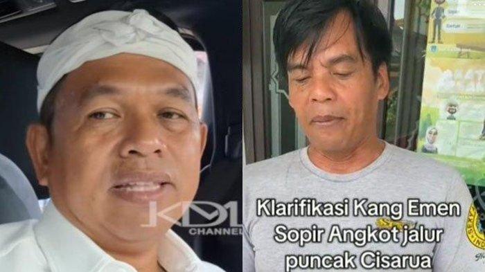 SOPIR ANGKOT VIRAL: Tangkapan layar sosok Emen sopir angkot viral dan Gubernur Jawa Barat Dedi Mylyadi, disadur pada Minggu (6/4/2025). Inilah sosok Emen, sopir angkot yang bongkar dugaan pemotongan uang bantuan dari Gubernur Jawa Barat Dedi Mulyadi. Emen mendadak klarifikasi.