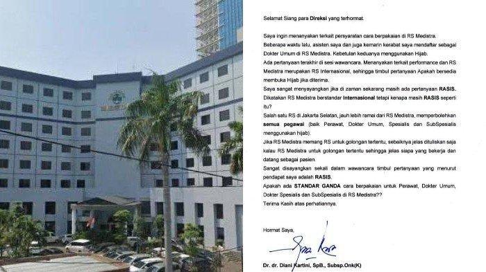 Dr. dr. Diani Kartini, SpB, Subsp.Onk(K) melayangkan protes keras kepada Rumah Sakit Medistra atas tindakanya tersebut.