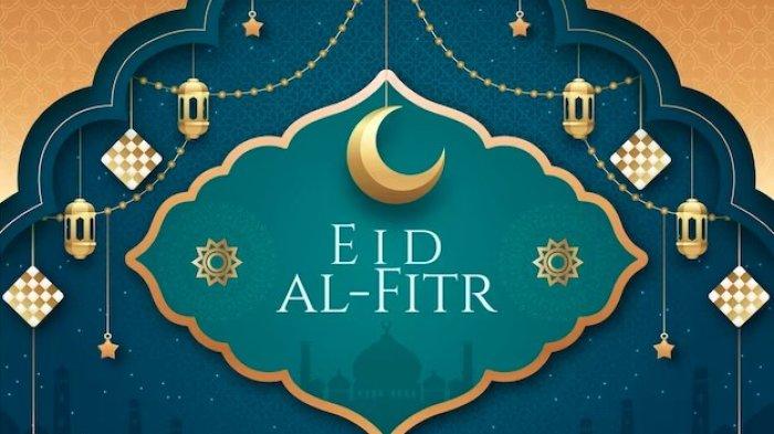 Ilustrasi gambar Idul Fitri 2023 menarik untuk kartu ucapan selamat lebaran.