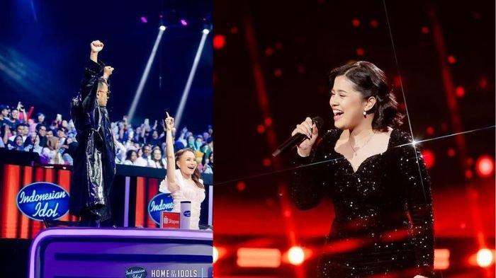NAIK KURSI - (kiri) Juri Indonesian Idol 2025, Judika sampai naik ke kursi gara-gara salah satu peserta di babak Spektakuler Show 4 , Senin (17/2/2025). (kanan) Shabrina Leonor tampil memukau hingga dipuji selangit oleh para juri.