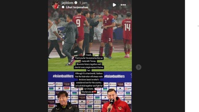 Kapten Timnas Indonesia Jay Idzes mengucapkan salam perpisahan bagi sang pelatih, Shin Tae-yong yang baru saja dipecat oleh PSSI, Senin (6/1/2025).