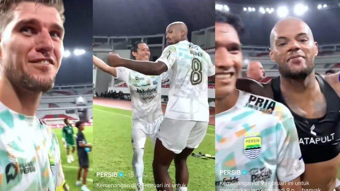 MOMEN KEBERSAMAAN - Para pemain persib berkumpul bersama usai Persib Bandung menaklukkan PSIS di Stadion Jatidiri, Semarang, pada Minggu (9/2/2025). Maung Bandung sukses mengalahkan PSIS Semarang dengan skor tipis 1-0.