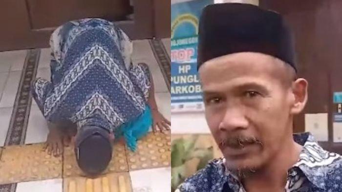Kakek Suyatno (58) yang dituding mencuri ayam milik kepala desa sujud syukur setelah keluar dari pintu utama Lembaga Pemasyarakatan (Lapas) Kelas IIA Bojonegoro Rabu (7/2/2024) sore. (Tribunnews)