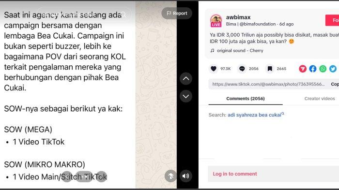Media sosial dihebohkan dengan kabar TikToker Bima Yudho dengan @awbimax mendapatkan tawaran endorsement tentang Bea Cukai.