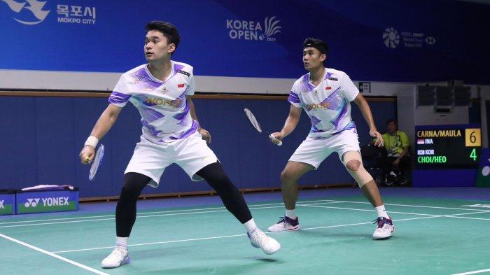 Ganda putra Indonesia, Bagas Maulana/Leo Rolly Carnando, menang atas Choi Sol Gyu/Heo Kwang Hee (Korea Selatan), dalam babak perempatfinal Korea Open 2024, Jumat (30/8/2024).