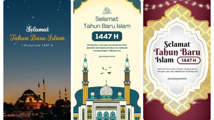 GAMBAR TAHUN BARU ISLAM - Kumpulan gambar Tahun Baru Islam 2025 1 Muharram 1447 H yang gratis dan menarik sebagai ucapan ke media sosial. Diunduh dari Canva pada Selasa (24/6/2025).
