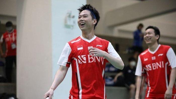 Kevin Sanjaya Sukamuljo dalam latihan perdana jelang Piala Thomas 2022, Rabu (5/5/2022).(Dok. PBSI)