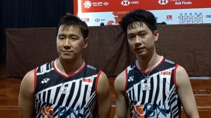 Marcus Fernaldi Gideon/Kevin Sanjaya Sukamuljo usai pertandingan.