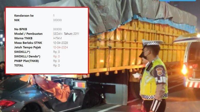 Mobil Porsche Cayman yang menyeruduk pantat truk di dekat Exit Tol Kuningan 2 Tol Dalam Kota Jakarta, Rabu (19/6/2024) sekitar pukul 01:40 WIB