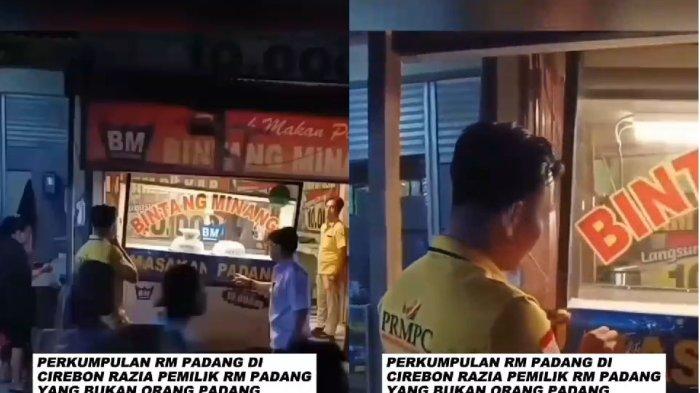 Tangkapan layar video yang memperlihatkan razia terhadap rumah makan Padang di Cirebon, Jawa Barat, viral di media sosial.